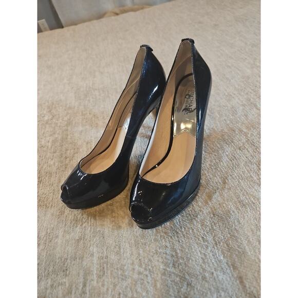 Michael Kors York Platform Black Patent Leather Heel Peep Toe Pump WOMENS 9.5 - Picture 1 of 9